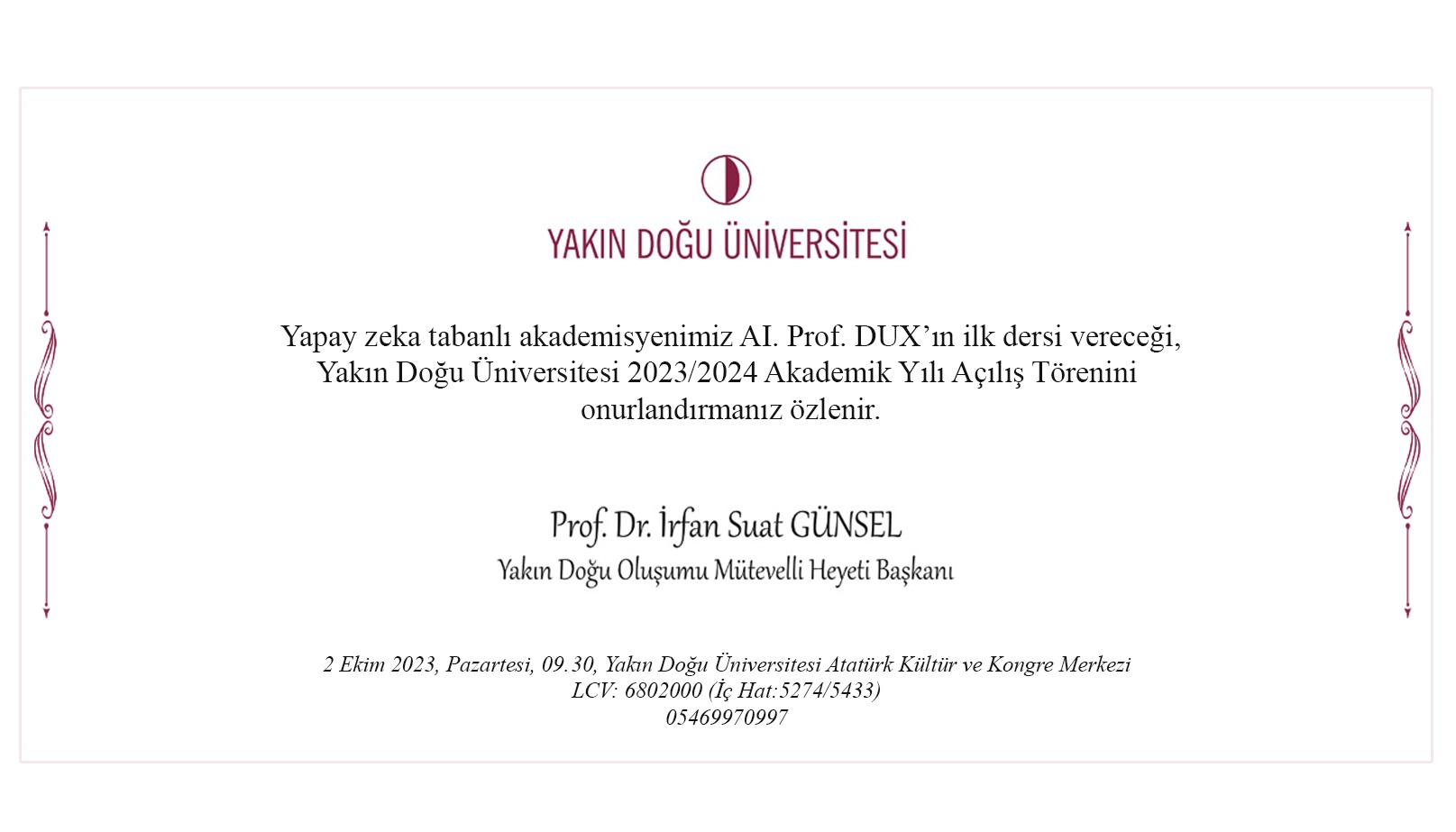 Yakın Doğu Üniversitesi 2023-2024 Akademik Yılı Açılış Daveti