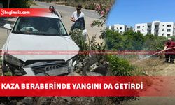 Yeşilyurt’ta 4 kişinin yaralandığı kazada araçlardan biri elektrik direğine çarptı; çıkan kıvılcım yangına sebep oldu