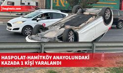 Haspolat-Hamitköy anayolundaki kazada darbe alan araç takla atıp tavanı üzerinde durdu