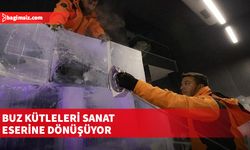 Erzurum'da dev buz kütleleri testere ve ütüyle sanat eserine dönüşüyor