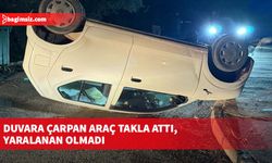 Duvara çarpan araç takla attı, yaralanan olmadı