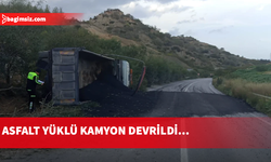 Girne-Değirmenlik Anayolu'nda asfalt yüklü kamyon devrildi...