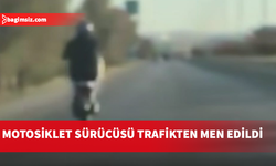 Motosikletin önünü havaya kaldırarak yapılan tehlikeli sürüş cezasız kalmadı...