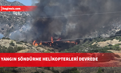 Yamaçköy-Tirmen köyleri arasındaki yangına helikopterle müdahale ediliyor