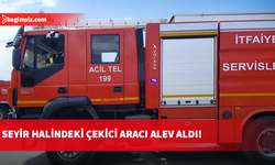 Gazimağusa-Lefkoşa anayolunda seyir halindeki çekici yandı
