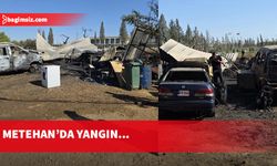 Metehan'da makinist garajında çıkan yangında tamirdeki araçlar ve bölgedeki hayvanlar yandı...