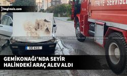 Gemikonağı'nda seyir halindeki araç yandı