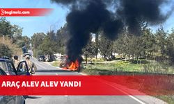 Çamlıbel-Yılmazköy Anayolu üzerinde seyir halindeki araç yandı