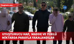 Uyuşturucu maddeyle yakalanan zanlılar A.D., A.A.Y.A. ve A.A.M., 1 gün tutuklu kalacak