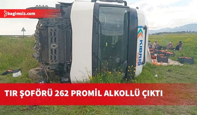 Kaza yaparak devrilen narenciye yüklü tırın sürücü 262 promil alkollü çıktı!