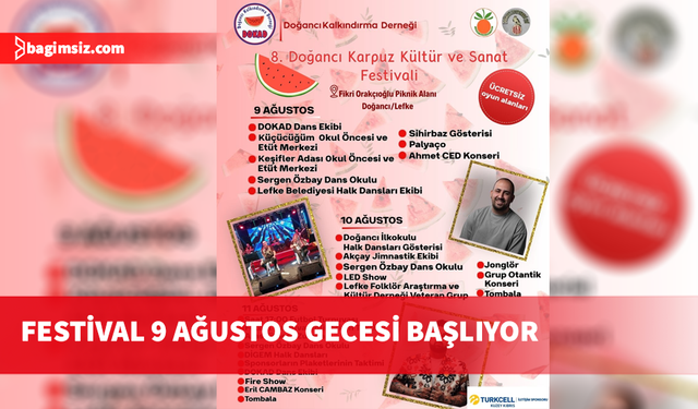 Doğancı Karpuz Kültür ve Sanat Festivali cumartesi gecesi başlıyor