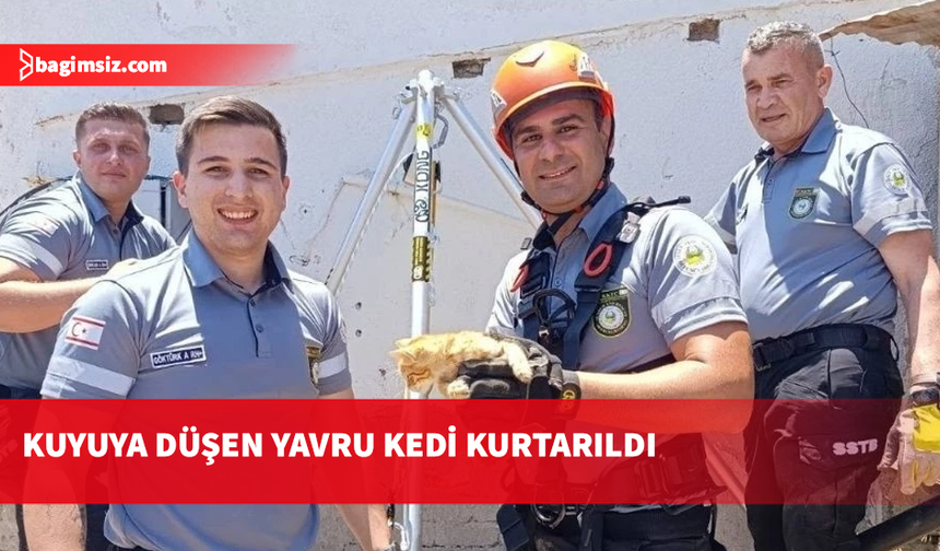 30 metrelik kuyuya düşen yavru kedi kurtarıldı