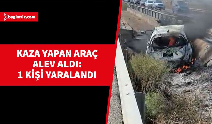 Gazimağusa-Lefkoşa Anayolu'nda kaza yapan araç alev aldı...