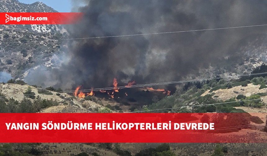 Yamaçköy-Tirmen köyleri arasındaki yangına helikopterle müdahale ediliyor