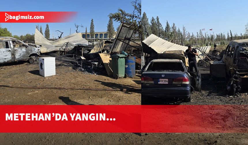 Metehan'da makinist garajında çıkan yangında tamirdeki araçlar ve bölgedeki hayvanlar yandı...