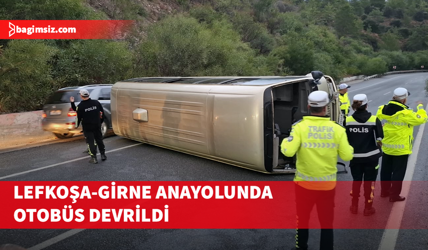 Lefkoşa-Girne anayolunda otobüs devrildi: Yaralılar var